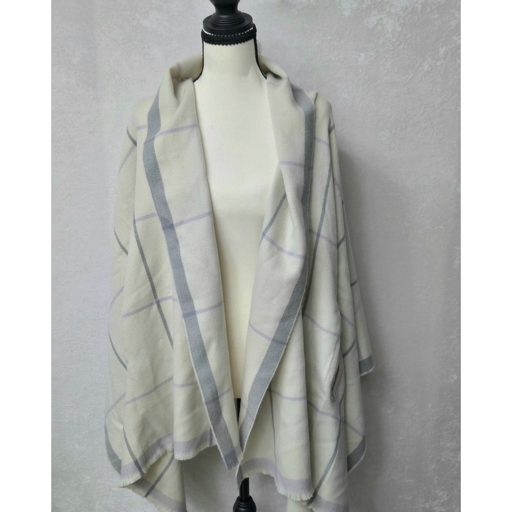 J Crew Plaid Cape Scarf With Armholes Cream Grey Lavender NWT